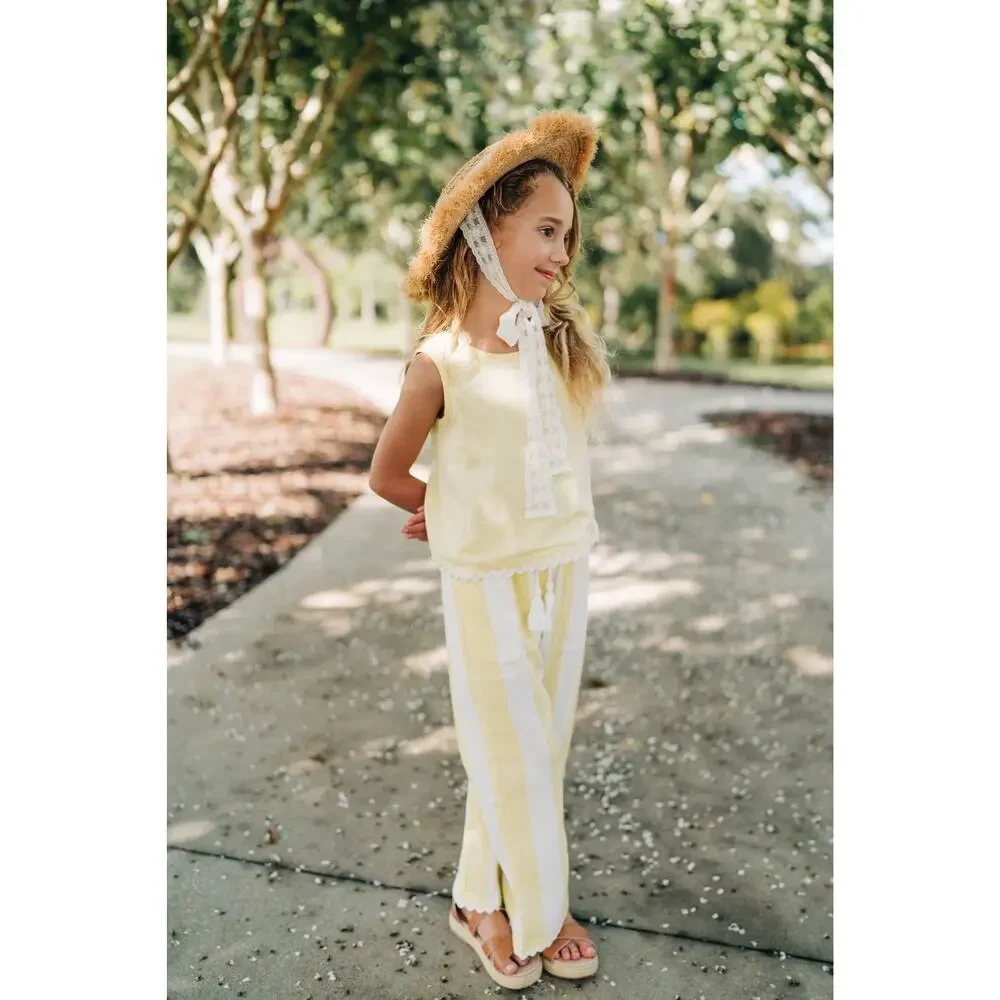 Love & Grow Lemon Stripe Bamboo Linen Pant Set Size 8